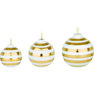 Sada 3 bílých keramických vánočních ozdob na stromeček s detaily ve zlaté barvě Kähler Design Omaggio