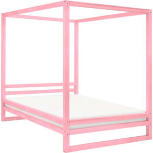 Růžová dřevěná dvoulůžková postel Benlemi Baldee, 190 x 180 cm