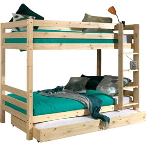 Patrová dětská postel z borovicového dřeva s úložným prostorem v přírodní barvě PINO – Vipack