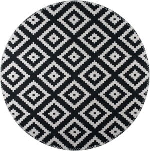 Černo-bílý pratelný kulatý koberec ø 100 cm – Vitaus