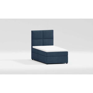 Tmavě modrá čalouněná jednolůžková postel s úložným prostorem s roštem 90x200 cm Lena – Ropez