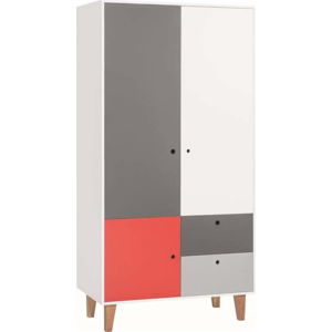 Bílo-šedá dvoudveřová šatní skříň s červeným detailem Vox Concept