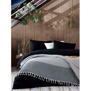 Šedý bavlněný přehoz přes postel Galina Black White, 220 x 240 cm