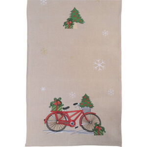 Béžový vánoční běhoun na stůl Villa d'Este Xmas Bicycle, 40 x 175 cm