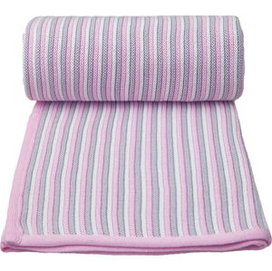 Růžovo-bílá pletená dětská deka s podílem bavlny T-TOMI Spring, 80 x 100 cm