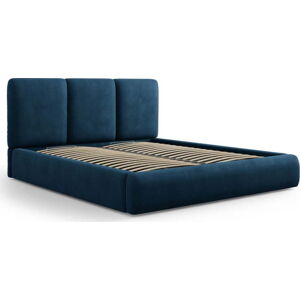 Tmavě modrá čalouněná dvoulůžková postel s úložným prostorem s roštem 200x200 cm Brody – Mazzini Beds