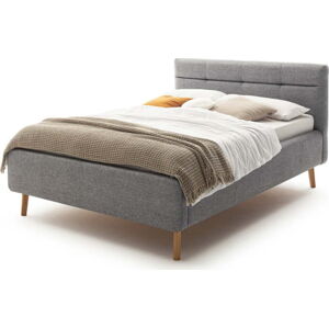 Šedá čalouněná dvoulůžková postel s úložným prostorem s roštem 140x200 cm Lotte - Meise Möbel