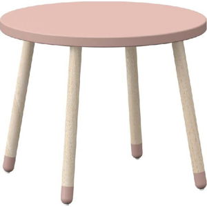 Růžový dětský stolek s nohami z jasanového dřeva Flexa Dots, ø 60 cm