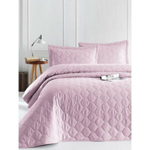 Světle fialový přehoz přes postel se 2 povlaky na polštář z ranforce bavlny EnLora Home Fresh, 225 x 240 cm
