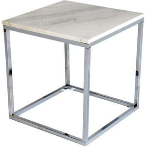 Bílý mramorový odkládací stolek s chromovaným podnožím RGE Accent, šířka 50 cm