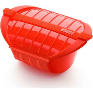 Červená silikonová nádoba pro vaření v páře Lékué Deep Steam Case