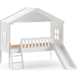 Bílá domečková vyvýšená dětská postel z borovicového dřeva 90x200 cm – Vipack