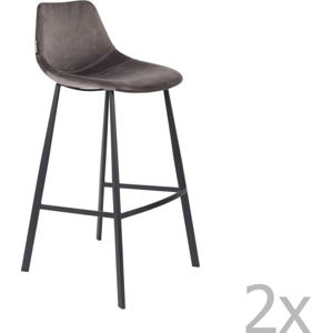 Sada 2 šedých barových židlí se sametovým potahem Dutchbone, výška 106 cm