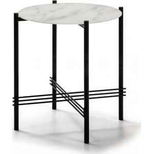 Bílo-černý odkládací stolek se skleněnou deskou v mramorovém dekoru Marckeric, ø 47 cm