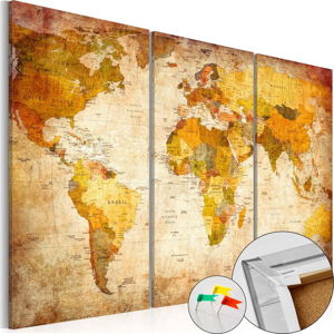 Vícedílná nástěnka s mapou světa Bimago Antique Travel, 90 x 60 cm