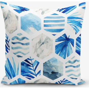 Povlak na polštář s příměsí bavlny Minimalist Cushion Covers Blue Geometric, 45 x 45 cm