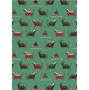 5 archů zeleného balícího papíru eleanor stuart Christmas Dogs, 50 x 70 cm