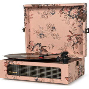 Růžový gramofon Crosley Voyager Floral