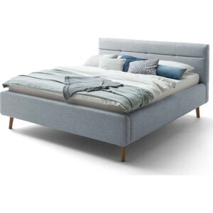 Šedomodrá čalouněná dvoulůžková postel s úložným prostorem a s roštem 140x200 cm Lotte - Meise Möbel