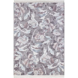 Šedý koberec s příměsí bavlny Nouristan Contemporary Flowers, 135 x 195 cm