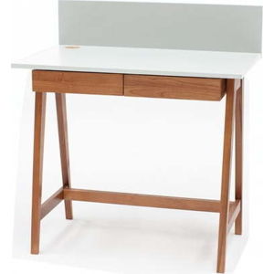 Bílý psací stůl s podnožím z jasanového dřeva Ragaba Luka Oak, délka 85 cm