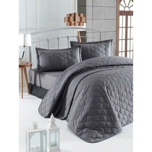 Tmavě šedý přehoz přes postel s povlakem na polštář z ranforce bavlny EnLora Home Fresh, 180 x 225 cm