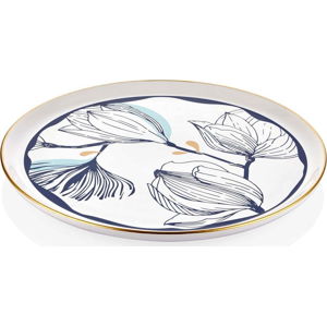 Bílý porcelánový servírovací talíř s modrými květy Mia Bleu, ⌀ 30 cm