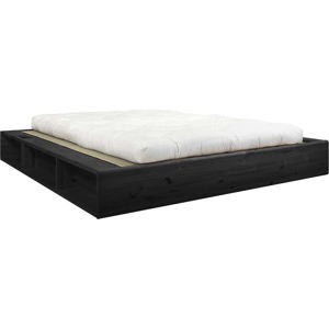 Černá dvoulůžková postel z masivního dřeva s futonem Comfort a tatami Karup Design, 160 x 200 cm