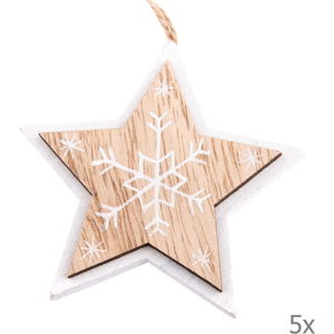 Sada 5 dřevěných závěsných ozdob ve tvaru hvězdy Dakls, délka 7,5 cm