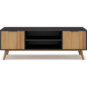 Černý/přírodní TV stolek z borovicového dřeva 140x53 cm Lavis – Marckeric