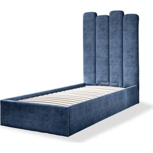 Modrá čalouněná jednolůžková postel s úložným prostorem s roštem 90x200 cm Dreamy Aurora – Miuform