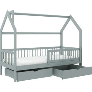 Šedá domečková dětská postel s úložným prostorem 80x160 cm Oskar - Lano Meble