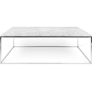 Bílý mramorový konferenční stolek s chromovými nohami TemaHome Gleam, 75 x 120 cm