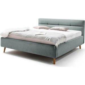 Modrá čalouněná dvoulůžková postel s úložným prostorem a s roštem 160x200 cm Lotte - Meise Möbel