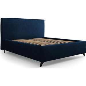 Tmavě modrá čalouněná dvoulůžková postel s úložným prostorem a roštem 140x200 cm Malou – Milo Casa