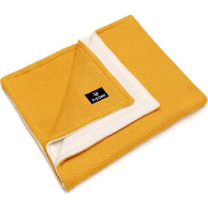 Žluto-béžová pletená dětská deka s podílem bavlny T-TOMI Winter waves, 80 x 100 cm