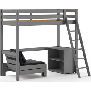 Šedá vyvýšená dětská postel z borovicového dřeva s úložným prostorem 90x200 cm PINO – Vipack