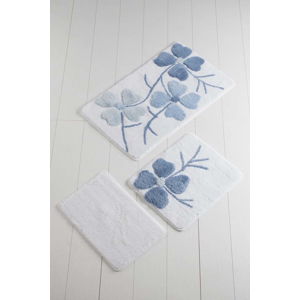 Sada 3 modro-bílých předložek do koupelny Flowers