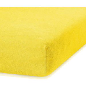 Tmavě žluté elastické prostěradlo s vysokým podílem bavlny AmeliaHome Ruby, 100/120 x 200 cm