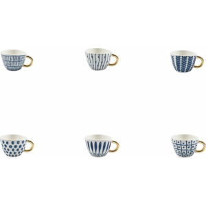 Sada 6 modro-bílých šálků na kávu z kameniny Villa d'Este Masai, 90 ml