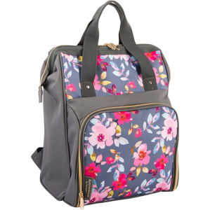 Šedý květovaný chladící batoh s piknikovým vybavením pro 2 osoby Navigate Grey Floral, 15 l