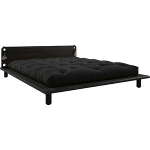 Černá dvoulůžková postel z masivního dřeva s čelem, lampičkami a černou matrací Double Latex Karup Design Peek, 140 x 200 cm