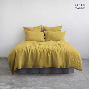 Žluté lněné prodloužené povlečení na jednolůžko 165x220 cm – Linen Tales