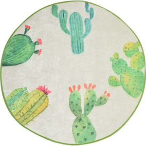 Bílo-zelená koupelnová předložka Tropica Cactus I, ⌀ 100 cm