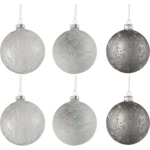 Sada 6 skleněných vánočních ozdob v bílo-stříbrné barvě J-Line Bauble, ø 8 cm