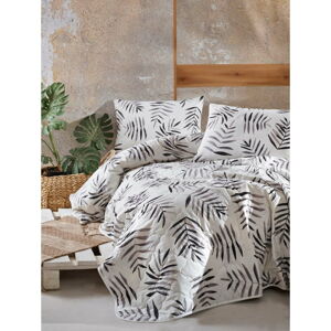 Bílo-černý přehoz přes postel se 2 povlaky na polštář z ranforce bavlny Mijolnir Folla, 225 x 240 cm