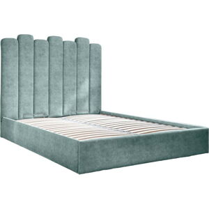 Tyrkysová čalouněná dvoulůžková postel s úložným prostorem s roštem 140x200 cm Dreamy Aurora – Miuform