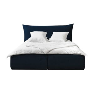 Tmavě modrá sametová čalouněná dvoulůžková postel s úložným prostorem s roštem 160x200 cm Jade - Bobochic Paris