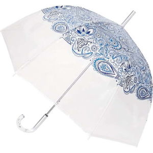 Transparentní holový deštník odolný vůči větru Ambiance Blue Paisley, ⌀ 85 cm