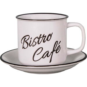 Bílý kameninový šálek s podšálkem Antic Line Bistro - Café